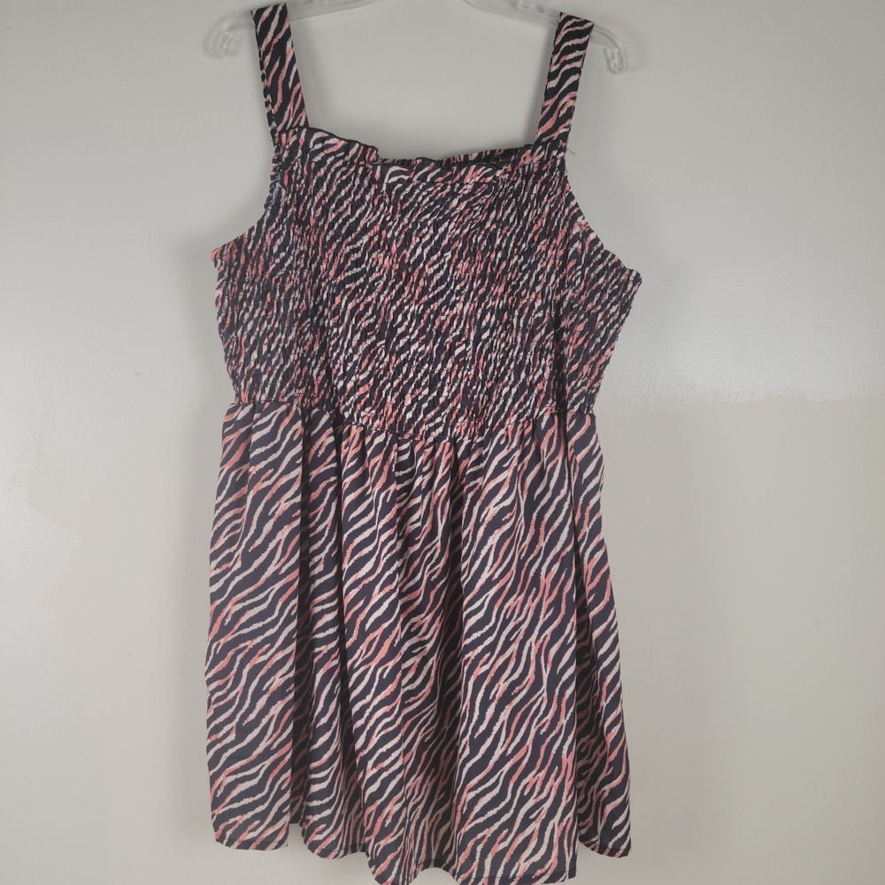 Tamsy Zebra Print Smocked Bodice Mini Dress Pink Black One‎ Size Plus OS+ Boho
